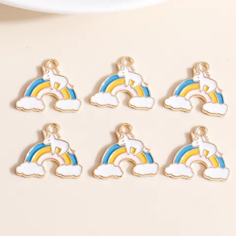 Rainbow Unicorn Zinc Alloy Enamel Charms For DIY Jewelry Making Cartoon Cloud Pendants For Necklace Bracelet Crafting Supplies