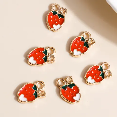 Strawberry Alloy Enamel Charms For Jewelry Making DIY Necklace Bracelet With Rhinestone Heart Fruit Pendant Accessories