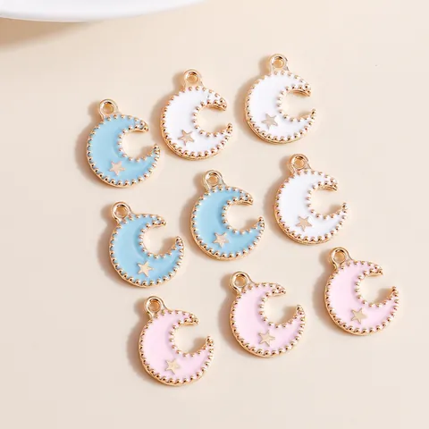 Zinc Alloy Enamel Moon Star Charms For Jewelry Making DIY Necklaces Bracelets Accessories Electroplated Gold Pendants For Women
