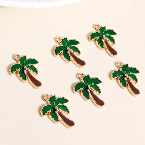 Coconut Tree Alloy Enamel Charms Palm Tree Tropical Pendants For DIY Necklace Bracelet Earrings Jewelry Making Findings