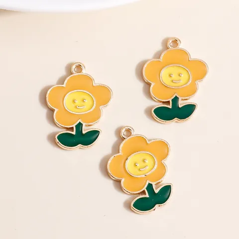 Alloy Enamel Smiley Face Flower Charms For DIY Jewelry Making Pendants Necklace Bracelet Craft Accessories Colorful Floral Pendants Women Jewelry Making Parts