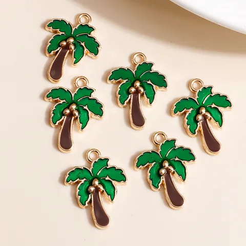 Coconut Tree Alloy Enamel Charms Palm Tree Tropical Pendants For DIY Necklace Bracelet Earrings Jewelry Making Findings