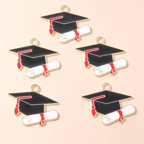 Graduation Theme Doctoral Cap And Scroll Diploma Pendant Only (Without Chain) Alloy Enamel Charms For DIY Jewelry Making