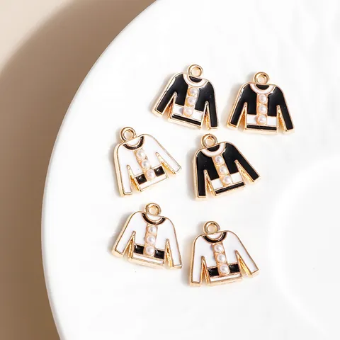 Alloy Jacket Shape Drip Oil Enamel Pendants With Imitation Pearl For DIY Necklace Bracelet Jewelry Making Accessories
