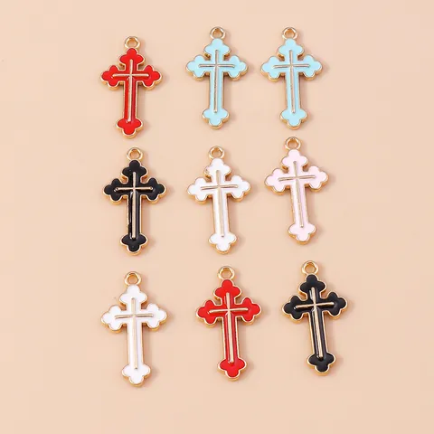 Emaille Kant Kruis Hangers Zinklegering Vergulde Charms Voor DIY Ketting Armband Sleutelhanger Sieraden Maken Gotische Religieuze Accessoires