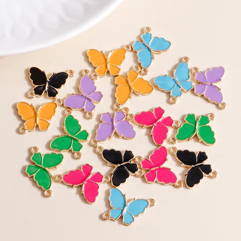 Zinc Alloy Butterfly Charms Colorful Enamel Double Loop Connectors For DIY Bracelet Necklace Jewelry Making Findings