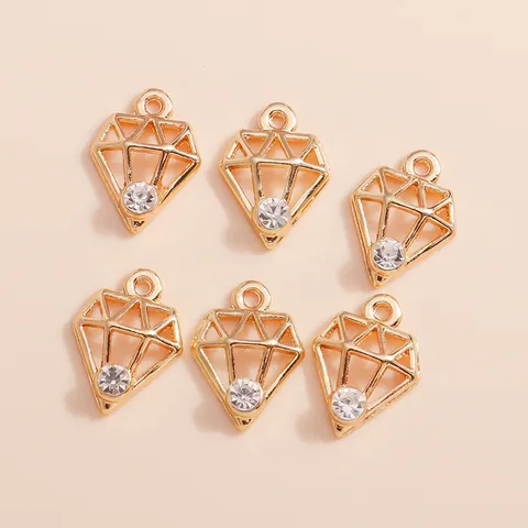 Colgantes Geométricos de Aleación de Diamantes de Imitación Forma de Diamante Chapados en Oro Calados para Joyería DIY