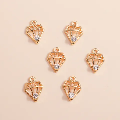 Colgantes Geométricos de Aleación de Diamantes de Imitación Forma de Diamante Chapados en Oro Calados para Joyería DIY