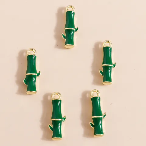 Colgante de Aleación de Zinc Forma de Bambú Esmalte Sin Cadena Para DIY Joyería Verde Oro Botánico Colgante Charm
