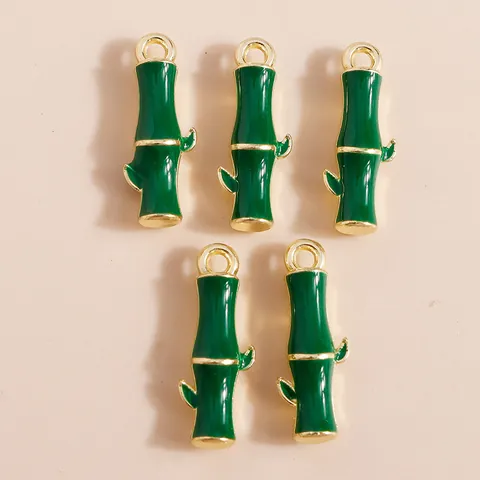 Colgante de Aleación de Zinc Forma de Bambú Esmalte Sin Cadena Para DIY Joyería Verde Oro Botánico Colgante Charm