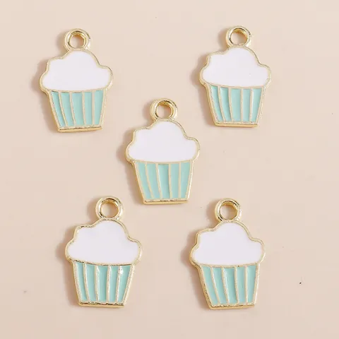 Mint Green Alloy Enamel Cupcake Charms For DIY Jewelry Making Cute Cake Pendants For Necklace Bracelet Earring Craft Accessories