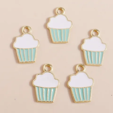 Mint Green Alloy Enamel Cupcake Charms For DIY Jewelry Making Cute Cake Pendants For Necklace Bracelet Earring Craft Accessories