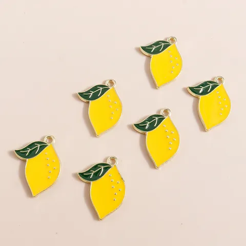 Lemon Fruit Shaped Zinc Alloy Enamel Charms Pendants Gold Edge For DIY Jewelry Making Earring Necklace Handmade Accessories