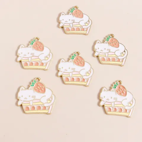 Cute Cat Strawberry Cupcake Alloy Enamel Charms Pendants For DIY Jewelry Making Keychain Bag Decoration Accessories