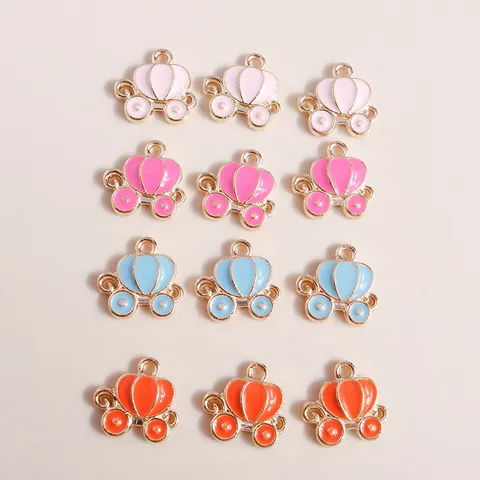 Enamel Pumpkin Carriage Alloy Pendants Cinderella Style Gold Plated Fairy Tale Charms For DIY Necklace Bracelet Making