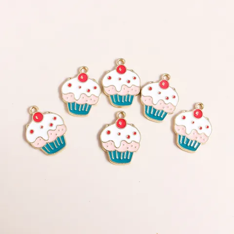 Alloy Enamel Cupcake Charms For Jewelry Making Sweet Food Theme DIY Pendants For Earring Bracelet Necklace Craft Accessories