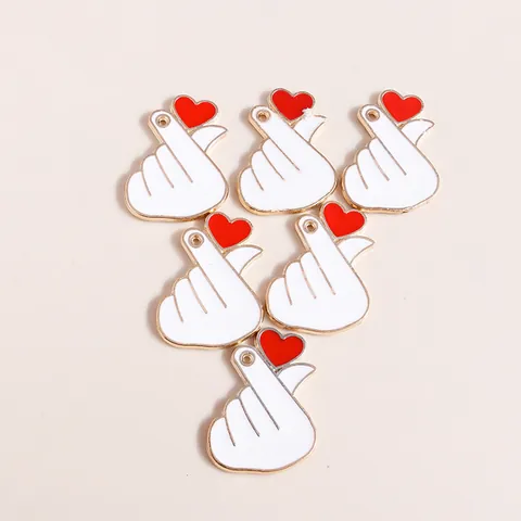 Alloy Drip Oil Finger Heart Charms Enamel Love Heart Hand Gesture Pendants For DIY Necklace Bracelet Jewelry Making Accessories
