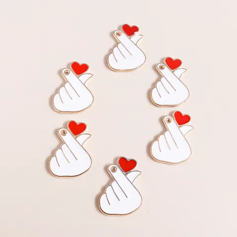 Alloy Drip Oil Finger Heart Charms Enamel Love Heart Hand Gesture Pendants For DIY Necklace Bracelet Jewelry Making Accessories