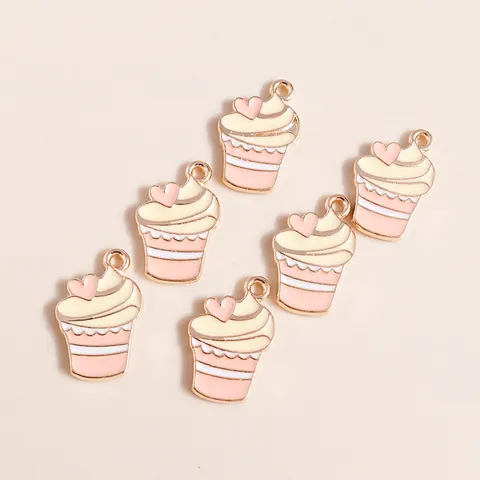 Alloy Cupcake Heart Dripping Oil Pendants For DIY Necklace Earrings Jewelry Making Pink White Sweet Food Charms