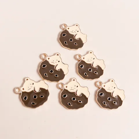 Breloques en Alliage Émail Ours Dessin Animé Biscuit pour la Fabrication de Bijoux DIY Boucles d'Oreilles Collier Pendentif Accessoires