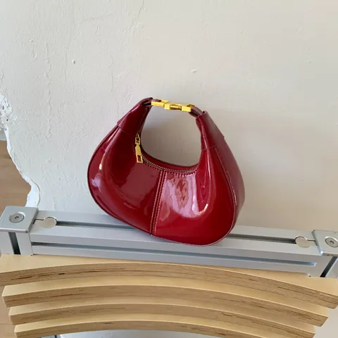 Women Fashion Glossy PU Mini Crescent Hobo Bag Minimalist Solid Color Shoulder Crossbody Purse With Gold Buckle