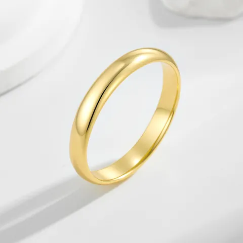 Minimalistischer 925 Sterlingsilber 14K Vergoldeter Schlichter Bandring 3mm Gewölbt Polierter Fingerring Für Damen Schmuck