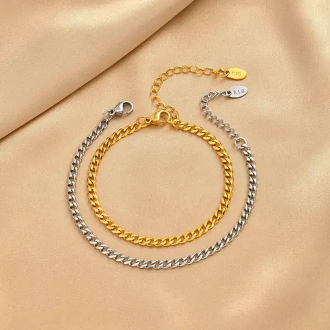 Pulsera de Cadena Cubana de Acero Inoxidable para Mujer Pulsera Ajustable de Oro Plata Galvanizado Joyería de Muñeca