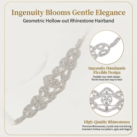 Fascia per Capelli da Sposa di Lusso con Strass Elegante Tocco Geometrico Traforato Accessorio per Capelli Matrimonio Donna