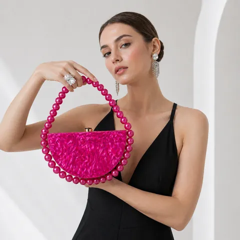 Halbkreis Acryl Abendtasche Clutch Mit Perlengriff Marmor Muster Retro Elegante Handtasche Für Damen Hochzeit Party