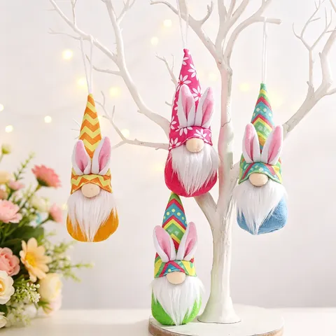 Ornamenti Appesi Gnomo Di Pasqua Orecchie Di Coniglio Peluche Elfo Foresta Decoro