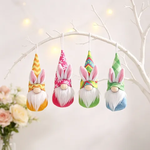 Ornamenti Appesi Gnomo Di Pasqua Orecchie Di Coniglio Peluche Elfo Foresta Decoro