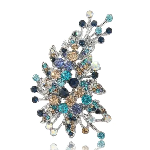 Broche Vintage Irrégulière Botanique Florale avec Strass pour Femmes Élégante Broche en Alliage pour Costumes Robes de Soirée Bijoux