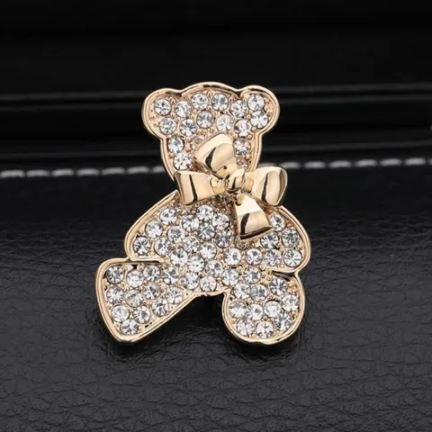 Pendiente de Oso de Peluche con Diamantes de Imitación Brillantes Broche de Aleación con Lazo para Mujer Joyería de Moda