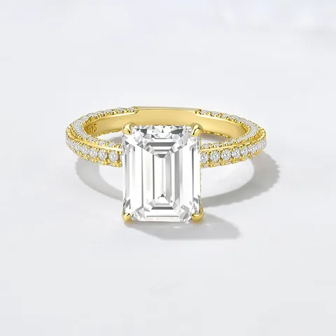925 Sterling Silver Ring Set Emerald Cut Rectangular Zirconia Luxurious Pave Rhinestone Engagement Wedding Band For Women Jewelry