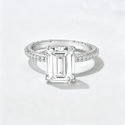925 Sterling Silver Ring Set Emerald Cut Rectangular Zirconia Luxurious Pave Rhinestone Engagement Wedding Band For Women Jewelry