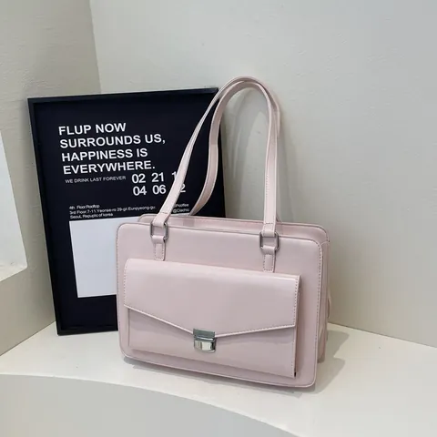Dames Vintage PU Lederen Tote Bag Minimalistische Campus Messenger Bag Met Zilveren Metalen Slot Klepvak En Konijn Hanger