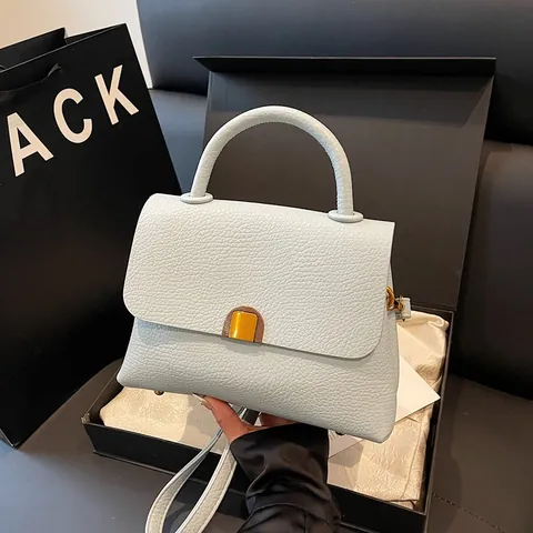 Elegant Litchi Texture PU Leather Handbag For Women Gold Buckle Commuter Office Top Handle Crossbody Shoulder Bag