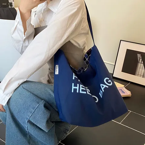 Women Large Capacity Canvas Tote Bag Reversible Checkered Letter Print Shoulder Bag Retro Casual Handbag For Daily School