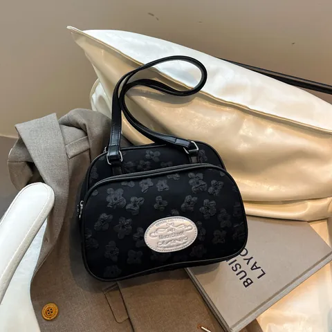 Women Fashion 3D Floral Embossed Shoulder Bag New Nylon Small Square Crossbody Bag With Wide Strap Casual Daily Purse For Women