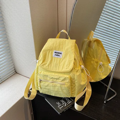 Women's Lightweight Nylon Wrinkled Backpack School Bag Casual Fashion Travel Small Rucksack With Multi Pockets And Stitching