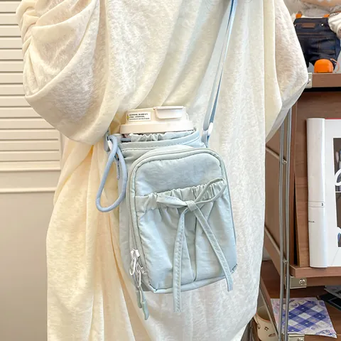Sac Bandoulière en Nylon pour Femmes avec Nœud Papillon Petit Sac de Téléphone Léger Porte-Bouteille d'Eau Sac à Épaule