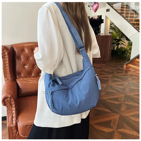 Women Nylon Half Moon Crossbody Bag Casual Lightweight Shoulder Bag With Braided Zipper Puller For Travel Daily Fashion