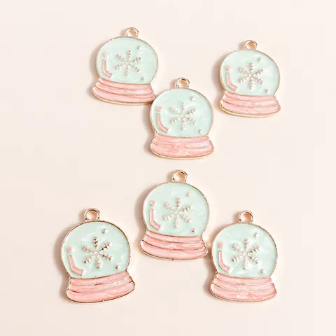 Emaille Legierung Schneeflocke Schneekugel Anhänger Für DIY Schmuckherstellung Weihnachten Winter Thema Charms Minzgrün Rosa Zubehör