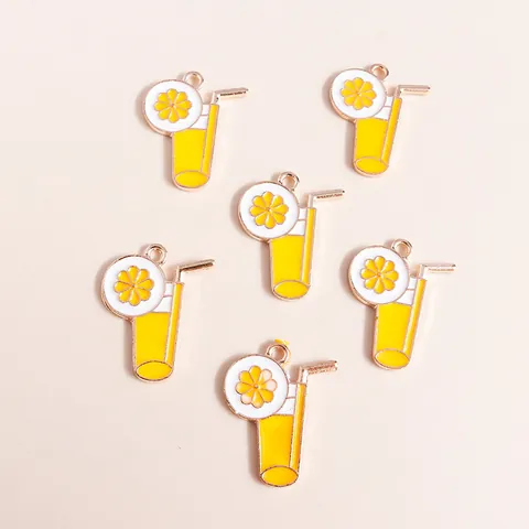 Alloy Enamel Lemon Tea Beverage Cup DIY Charm Pendants For Jewelry Making Cute Cartoon Summer Style Handmade Accessory