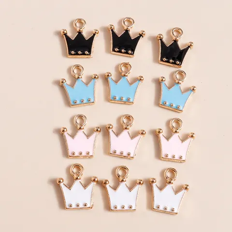 Alloy Enamel Crown Charms Gold Plated Princess Style Crown Pendants For DIY Bracelet Necklace Jewelry Making Women Girls