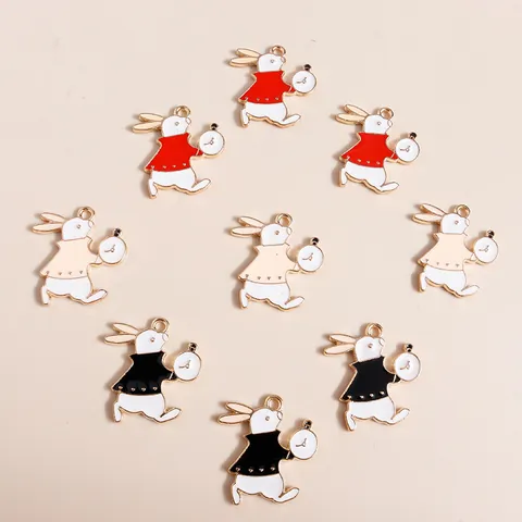Cartoon Rabbit Clock Enamel Charms Zinc Alloy Animal Drip Oil Pendants For DIY Jewelry Making Keychain Necklace Accessories