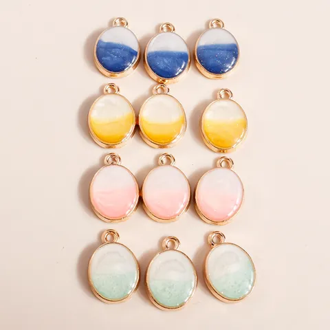 Alloy Enamel Oval Pendants DIY Jewelry Making Starry Sky Glitter Gradient Pendants For Necklace Bracelet Earring Accessories