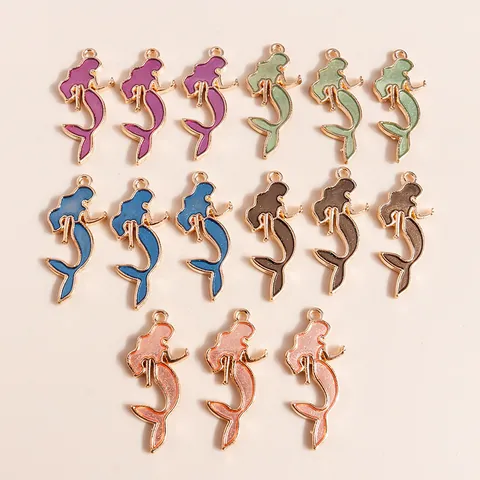 DIY Zeemeermin Emaille Bedeltjes Zinklegering Druppelolie Hangers Met Glitter Voor Sieraden Maken Ketting Armband Sleutelhanger Accessoires
