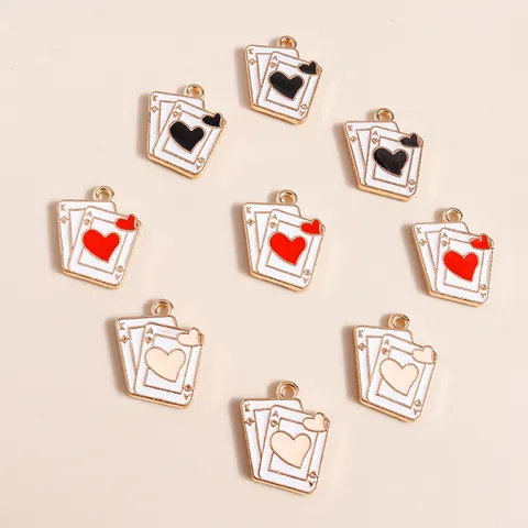 Alloy Enamel Poker Card Heart A K Charms Pendants For Jewelry Making DIY Earrings Necklace Bracelet Accessories