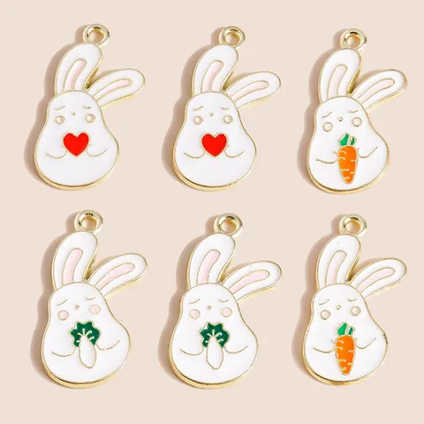 Cartoon Rabbit Alloy Enamel Charms For Jewelry Making DIY Cute Bunny White Gold Drip Oil Pendants For Necklace Bracelet Heart Carrot Vegetable Accessories